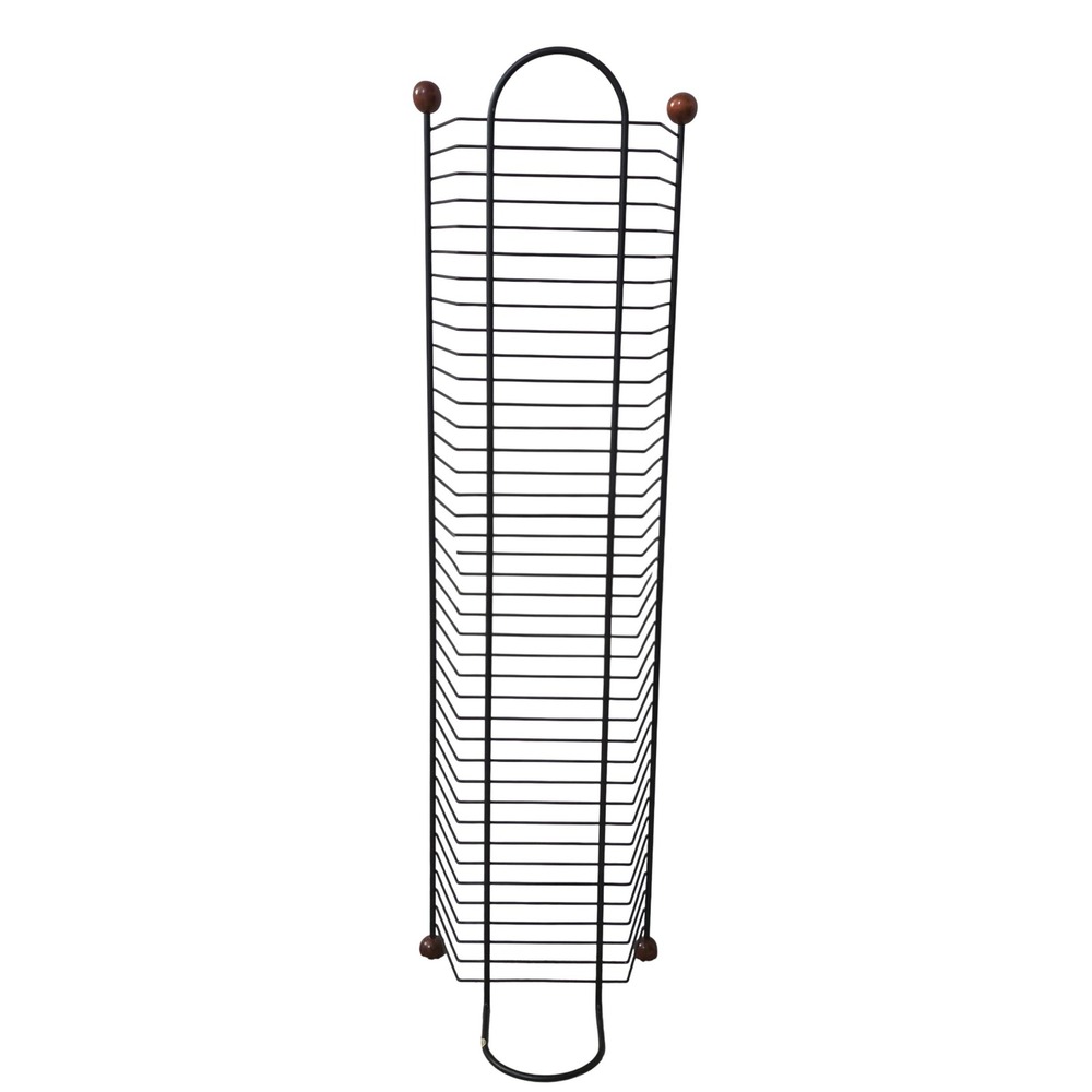 Vintage DVD Video Game Rack Tower Set 3 Metal Wire Wood Ball Storage Organizer - Picture 2 of 4